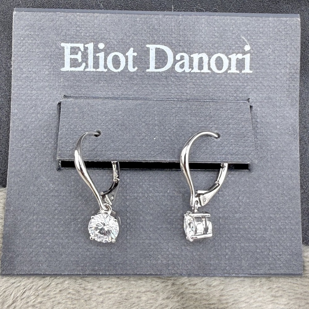 Eliot‎ Danori Drop Earrings Silver Tone Rhinestone Leverback Round Solitaire